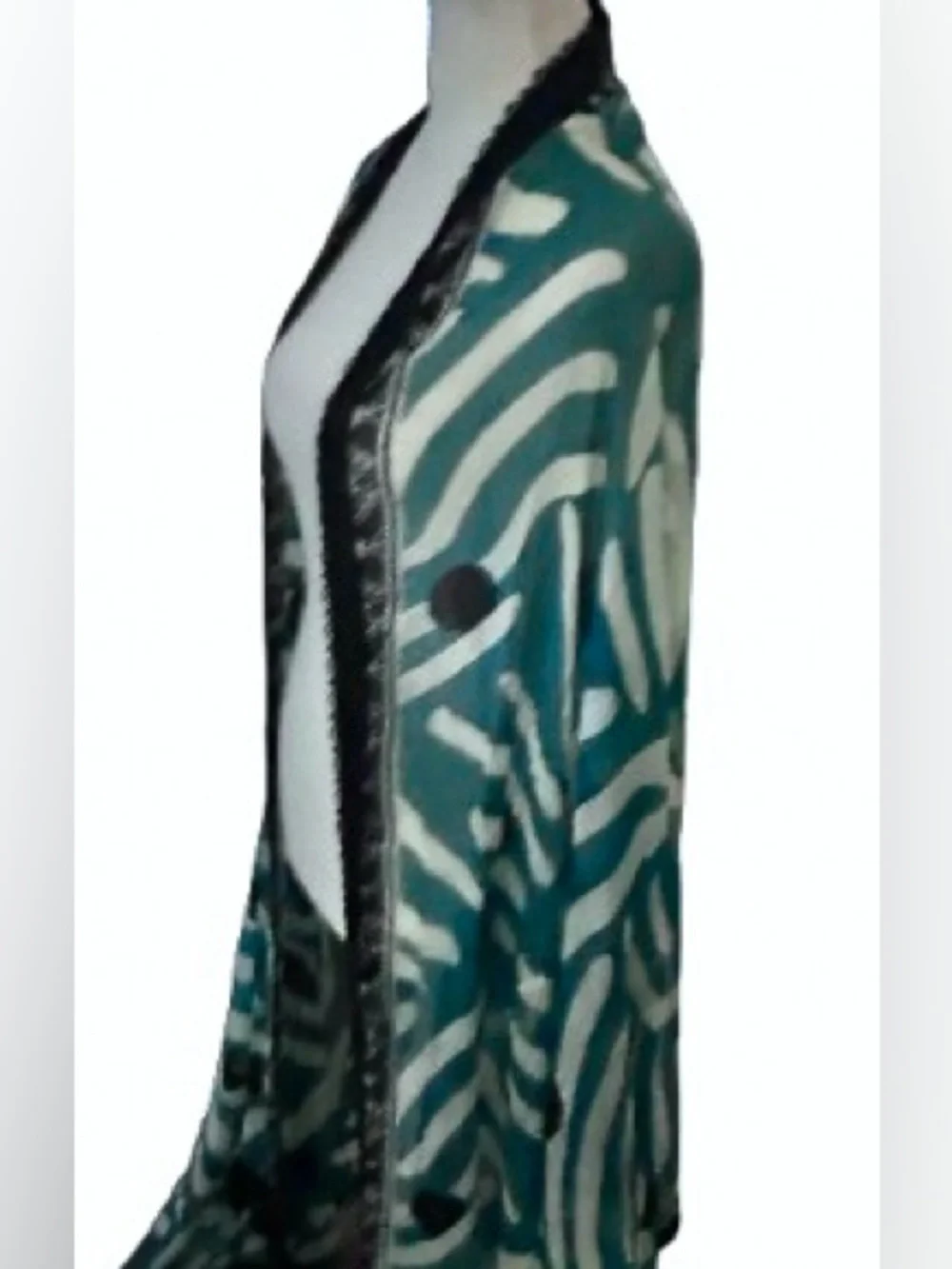 STUNNJNG Extra Long Scarf TEAL & BLACK LACE Sheer Abstract Blue Silk? Boho